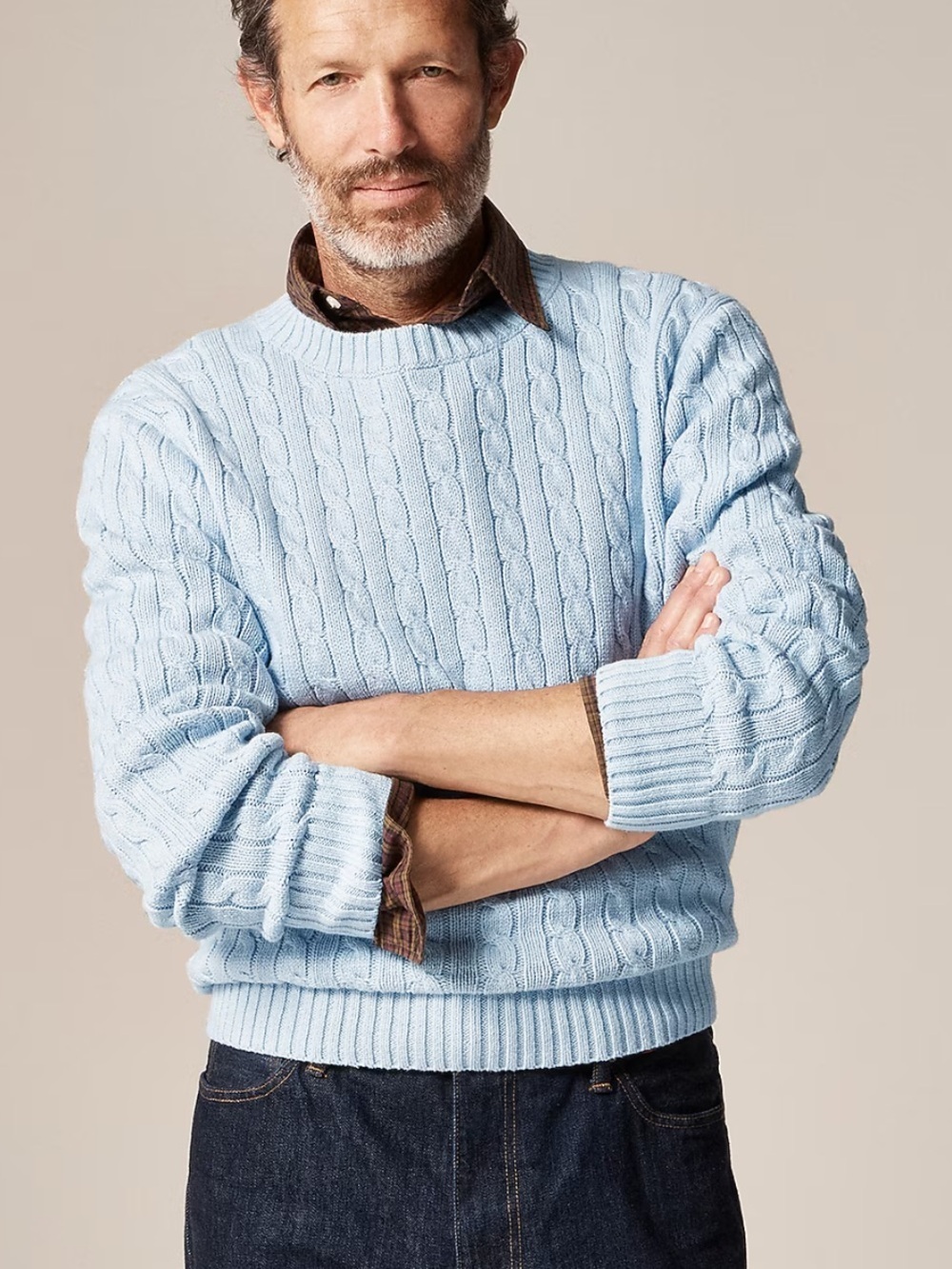 J crew heather sky Heritage cotton cable-knit sweater